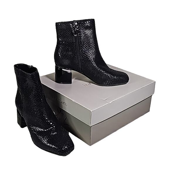 Franco Sarto Marquee Ankle Boot Snake Embossed Black Zip Up Womens Size 5.5 NEW - Picture 1 of 16